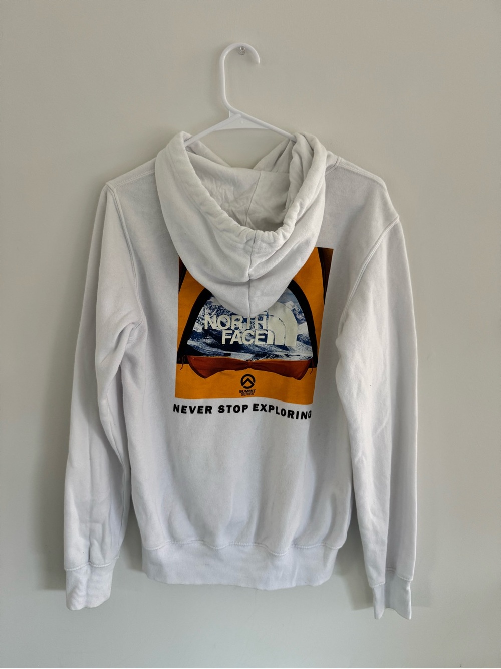 The North Face White Retro Graphic Hoodie - Never Stop Exploring